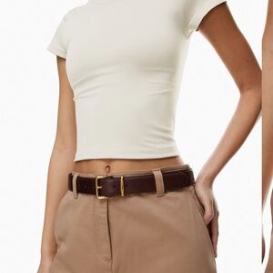 Brown Emblem Solid Brass Leather Belt ARITZIA 100% leather like new